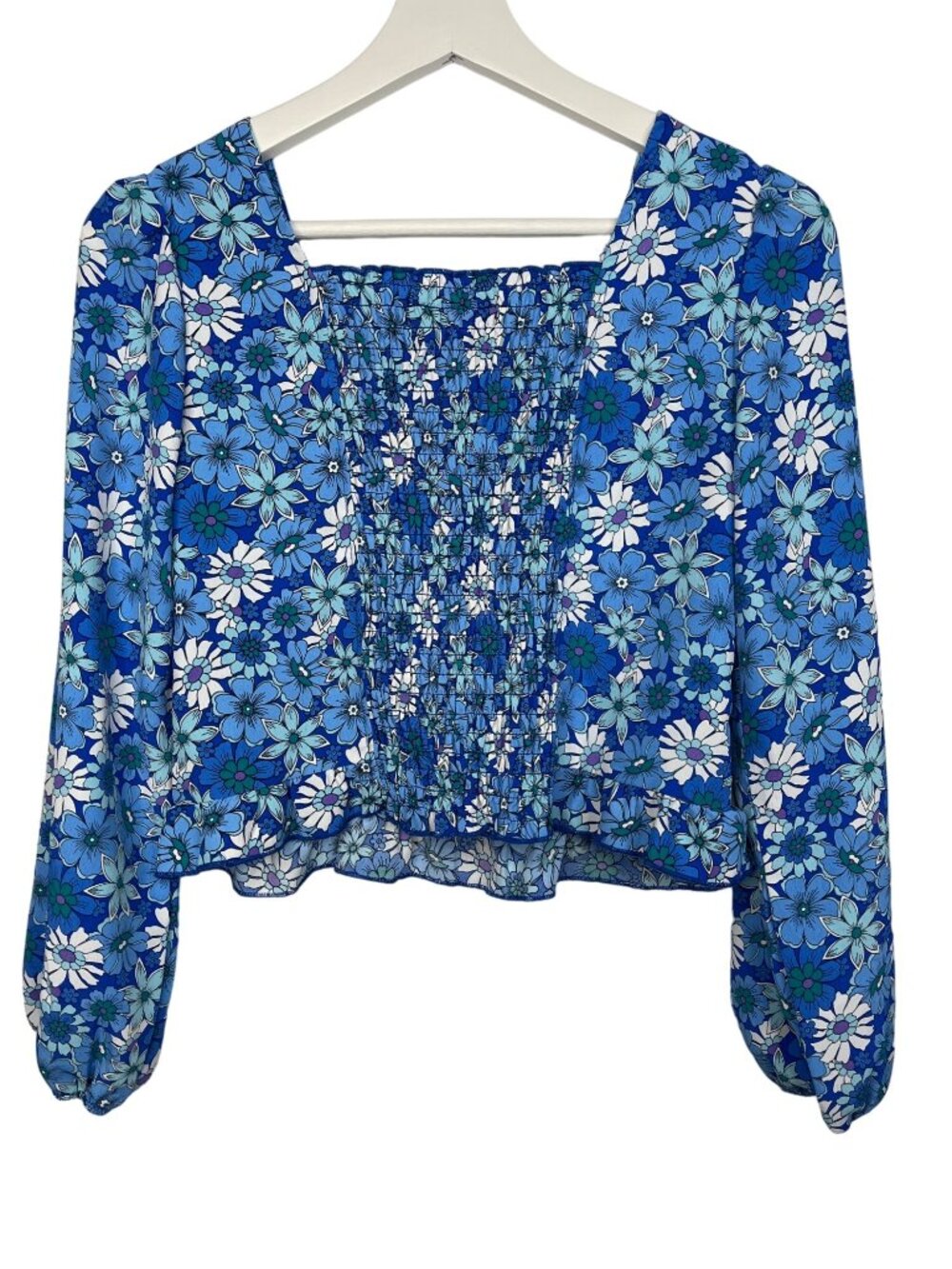 Amy Byer Girls 16 Blue Floral Boho Peasant Blouse Long Sleeve - Picture 2 of 6